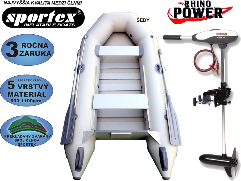SPORTEX akcia člny Shelf 270 šedý + motor Rhino VX